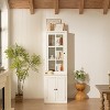 ORRD Farmhouse Display Cabinet 75.25" Tall, Freestanding Pantry with Glass Door & Lattice Window, White Hutch for Living Room Kitchen Office Storage - 2 of 4