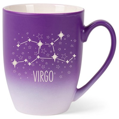 100 North Zodiac Design 10 Ounce Purple and White Two Toned Ombre, Comfortably Fits Your Hands, Ceramic Tea Coffee Cup Mug, Virgo