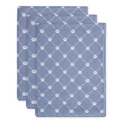 Bone Dry Microfiber Trellis Printed Pet Towel 3 Piece Set, Stonewash Blue