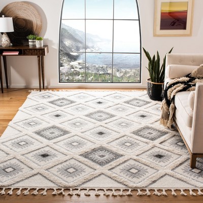 Ivory and Grey Diamond Shag 8' x 10' Area Rug
