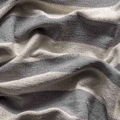 Handmade Gray and White Cotton Striped Rectangular Area Rug, 5'x8'