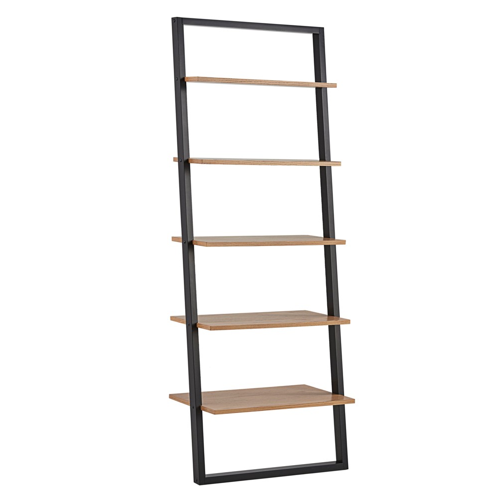 Photos - Garden & Outdoor Decoration 73.6" Phyliss White Metal Leaning Ladder Shelves Black - Inspire Q: 5-Tier Bookcase, Farmhouse Style