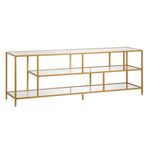 70" Metal Brass Streamlined TV Stand with Glass Shelves - Henn&Hart - 1 of 4