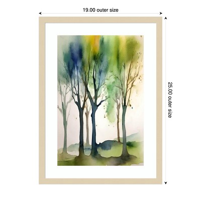 Svelte Natural Wood Framed Abstract Watercolor Trees Print