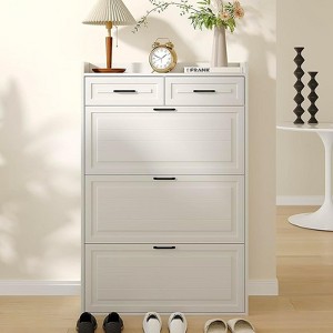 short dresser with shoe rack on bottom Shoe Cabinet, White Hidden Wood Shoe Storage Cabinet with 2 Drawers & 3  Flip Drawers, Narrow Shoe Rack