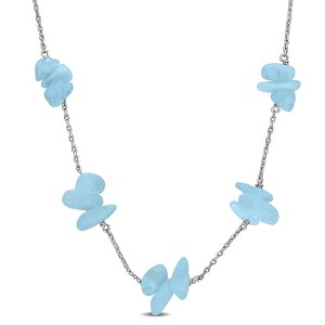 EVERLY JEWELRY | Sterling Silver 22 1/2ct TGW Sky Blue Topaz Bead Chip Curb Chain Station Necklace, 17 inc + 2 inc - 1 of 4