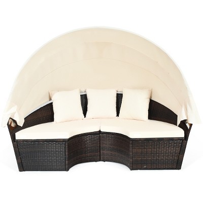 Tangkula Outdoor Patio Rattan Daybed Wicker Adjustable Cushioned Sofas
