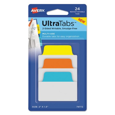 Avery Ultra Tabs Repositionable Tabs 1 x 1.5 Neon:Green Pink Yellow Orange 40/Pk 74759