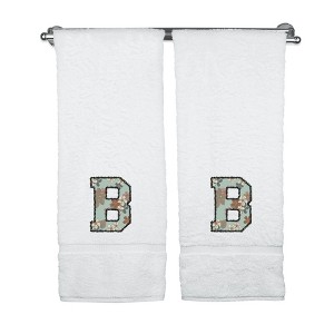 BC BARE COTTON Monogrammed Towels, Personalized Gift, Set of 2 - Embroidered Writing with Greenish Cyan - 1 of 4
