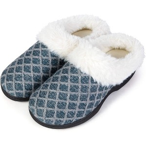 Roxoni Women's Cozy Memory Foam Slippers, Warm Faux Fur, Indoor Outdoor Rubber Sole - 1 of 4