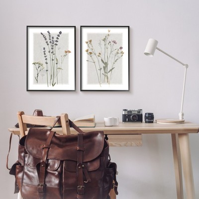 Delicate Wildflower Herb Sprigs Lavender Nature Botanicals Black Framed Canvas Art Set