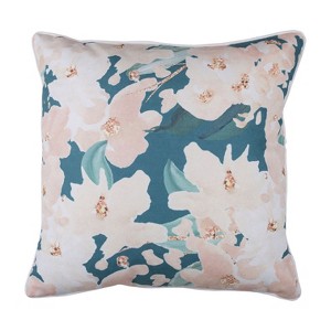 HomeRoots 18" Blue and Pink Floral Throw Pillow Cover - 1 of 4