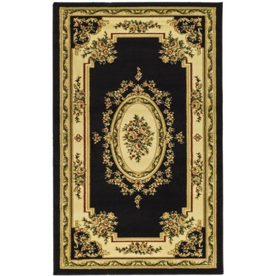 Black and Ivory Safavid Style Rectangular Area Rug