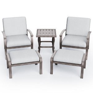 HAPPATIO 5 Piece Aluminum Outdoor Patio Furniture Set, Patio Chairs with Ottomans and Side Table, Patio Conversation Set for Porch Garden (Gray) - 1 of 4