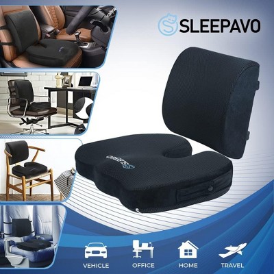 Black Memory Foam Orthopedic Seat and Lumbar Cushion Set