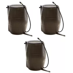 FCMP Outdoor RC4000-BRN 45-Gallon BPA Free Home Rain Water Catcher Barrel (3 Pack)