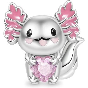 Sterling Silver Axolotl Charm Embracing Heart Gemstone - Dangle Bead for Bracelets & Necklaces - 1 of 4