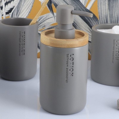 Evideco French Home Goods Elegant Soap Dispenser - Polyresin and Bamboo Design, Refillable Liquid Pump