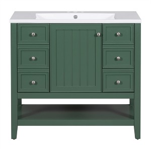 Tramull Bathroom Vanity with Sink, Solid Wood & MDF Construction, Drawers + Cabinet - 1 of 4