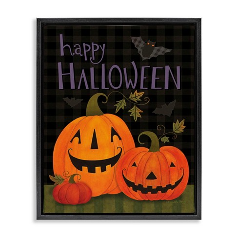 Stupell Industries Pumpkins & Bat on Plaid Black Floater Framed Canvas Wall Art - image 1 of 4