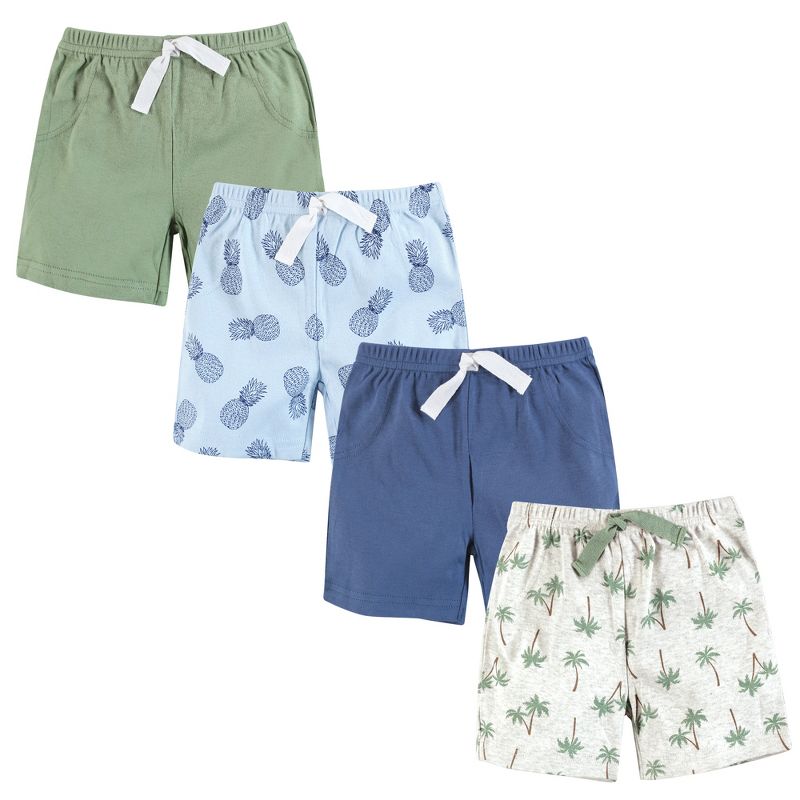 Hudson Baby Boy Shorts Bottoms 4-Pack, Palm Tree, 1 of 7