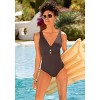 Women's Button Detail V-Neck One Piece Swimsuit - LASCANA - 3 of 4