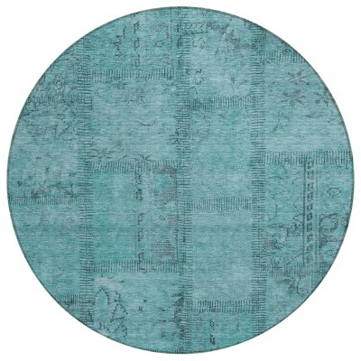 Teal Blue And Aqua Patchwork Washable Indoor Outdoor Area Rug