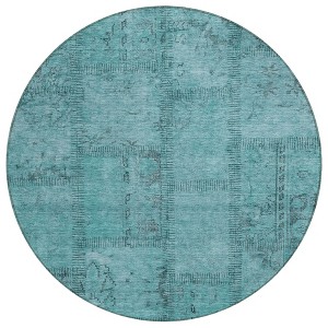 Teal Blue And Aqua Patchwork Washable Indoor Outdoor Area Rug - 1 of 4