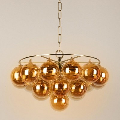 Aged Brass 6-Light Chandelier with Champagne Glass Shades