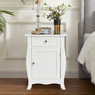 White MDF 1-Drawer Nightstand with Cabinet Storage