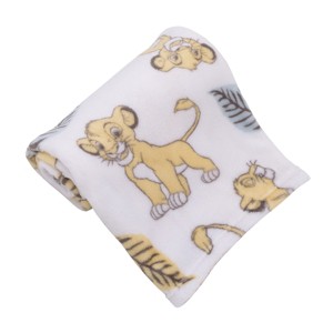 NoJo Disney Lion King Super Soft White, Yellow, Green Simba Leaves French Fiber Baby Blanket - 1 of 4