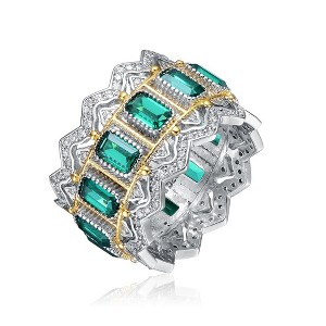 Rhodium and 14K Gold Plated Cocktail Ring Featuring a Vibrant Array of Colored Cubic Zirconia – A Dazzling Statement Piece with Multi-Hued Sparkle - 1 of 3