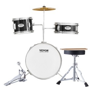 VEVOR Kids Drum Set,3-Piece,14 in Beginner Drum Set with Throne Cymbal Pedal Two Pairs of Drumsticks,8'' Tom Drum 10'' Snare Drum 14'' Bass Drum,Black - 1 of 4