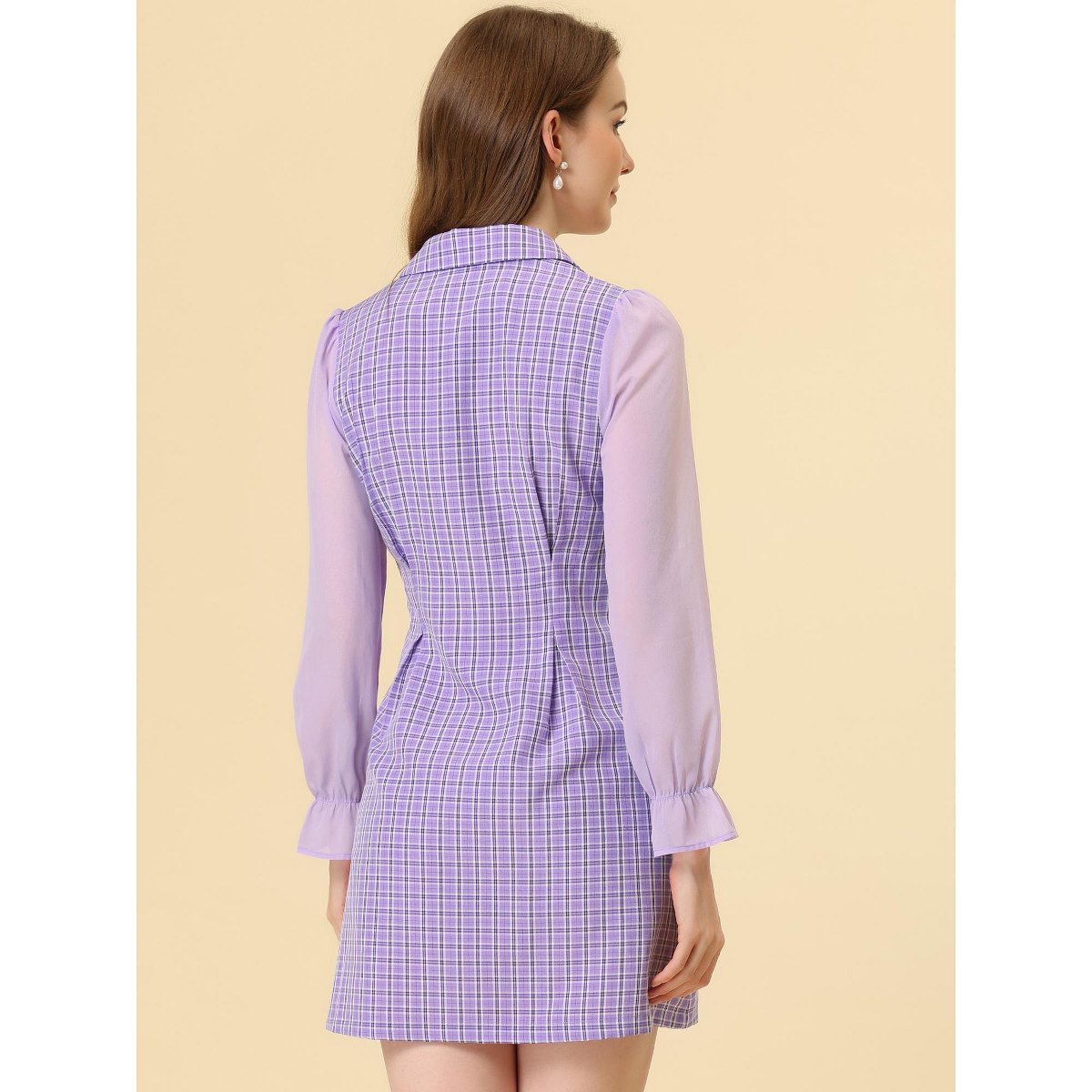 Женские платья INSPIRE CHIC Women's Notched Lapel Long Sleeve Elastic Cuff Blazer Dress Small Purple — фото 4