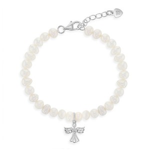 Girls' Guardian Angel Cultured Pearl Strand Bracelet Sterling Silver - In Season Jewelry - 1 of 4