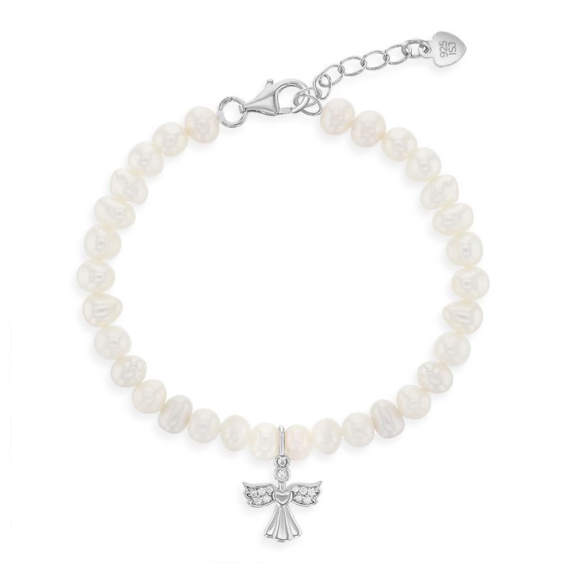 Girls' Guardian Angel Cultured Pearl Strand Bracelet Sterling Silver - In Season Jewelry, 1 of 6