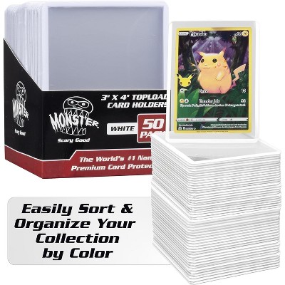 Monster Top Loaders for Trading Cards - 50, 3x4" Clear Hard Plastic Protector w White Border- Compatible w Yugioh, Sports & More - Stocking Stuffer