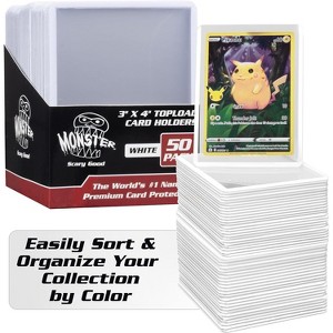 Monster Top Loaders for Trading Cards - 50, 3x4" Clear Hard Plastic Protector w White Border- Compatible w Yugioh, Sports & More - Stocking Stuffer - 1 of 4