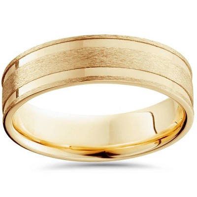 Pompeii3 6mm 14K Yellow Gold Brushed Double Inlay Wedding Band