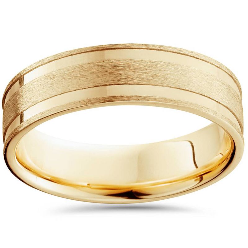 Pompeii3 6mm 14K Yellow Gold Brushed Double Inlay Wedding Band, 1 of 4