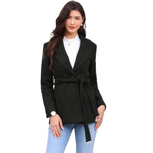 INSPIRE CHIC Women's Winter Single Breasted Shawl Collar A Line Outerwear Pea Trench Coats with Belt - 1 of 4