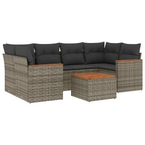 vidaXL Patio Sofa Set with Cushions Outdoor Furniture 7 Piece Poly Rattan - Gray - 1 of 4