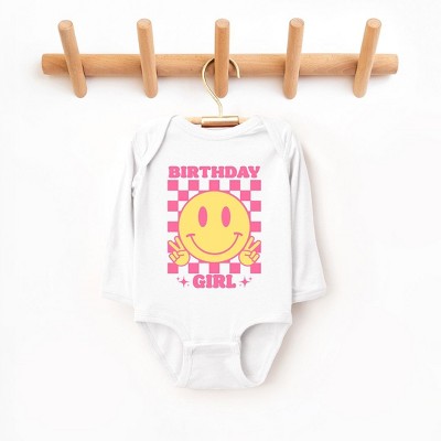 The Juniper Shop Birthday Girl Checkered Baby Long Sleeve Bodysuit