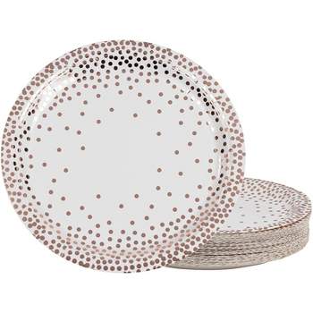 Juvale 48-Pack Metallic Rose Gold Foil Polka Dot Disposable Paper Plates Party Supplies, 9 Inch