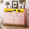 Coucheta Pink 7-Drawer LED Dresser with Charging - 4 Outlets + 2 USB, 6000+ Colors, Modern Wood - 3 of 4