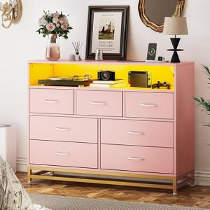 Jojoka Dresser with 7 Drawers for Bedroom, Wooden Long Dresser with Led Lights and Charging Station - 1 of 4