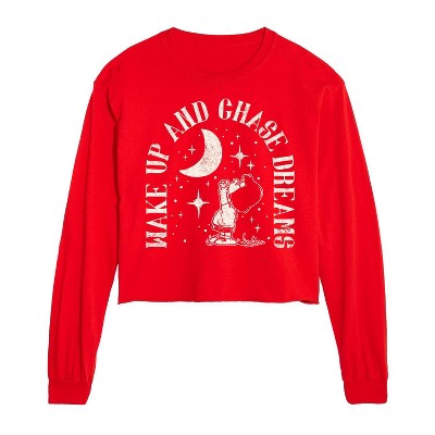 Peanuts Wake Up And Chase Dreams Cropped Long Sleeve T-Shirt - Red - Large