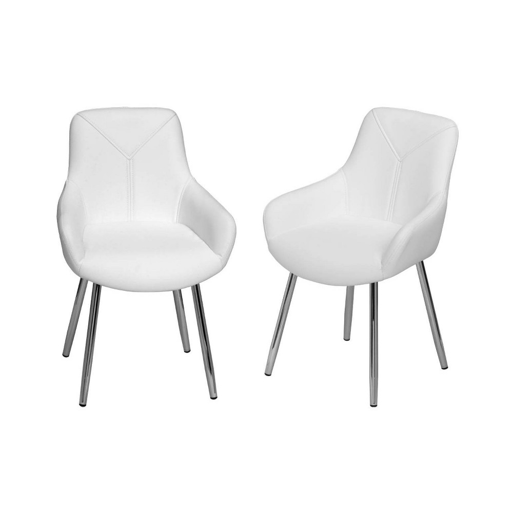 Kids' Modern Upholstered Chair Set White - Gift Mark: Toddler Accent Seating, Faux Leather, Chrome Frame, 2 Arm Chairs