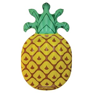 Swimline Jumbo 88" x 50" Inflatable Tropical Pineapple Pool Float Island Lounger, Lake Beach Water Raft with Headrest for 1 to 2 People, - 1 of 4