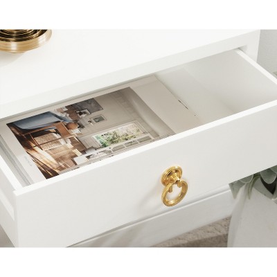 White and Gold Floating Wood Side Table with Drawer